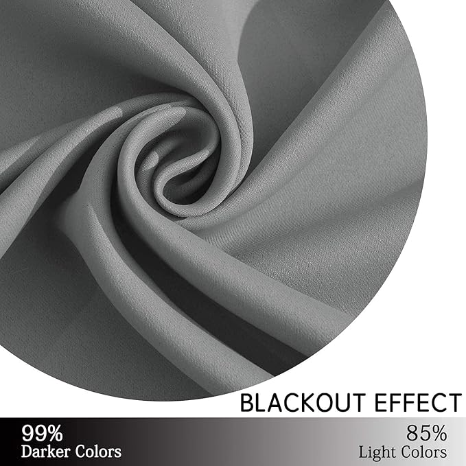 Yakamok 63 Inch Length Grey Blackout Curtains for Bedroom, Thermal Insulated Room Darkening Grommet Top Window Drapes for Living Room,42W x 63L,2 Panels