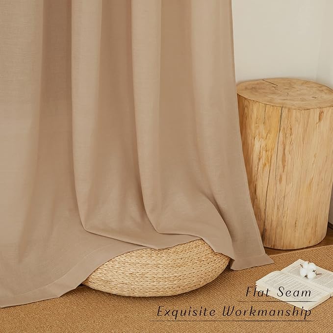 NICETOWN Camel Linen Doorway Curtains 80 inches Long, Grommet Thick Linen Weave Semi Sheer Window Treatments Privacy Assured with Light Filtering for Bedroom/Side Door, W34 x L80