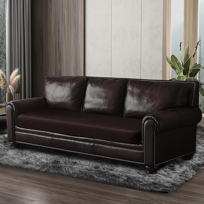 Leather Look Couch Cushion Covers Sofa Seat Slipcovers Sets Couches Furniture Protector for Sectional Armchair Loveseat Pets Kids Stretch Spandex Fabric (1 Cushion XL Sofa, Chocolate)