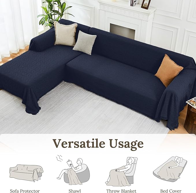 HOMERILLA Sectional Couch Covers for Sectional Sofa L Shaped Sofa Cover Blanket 2 Pieces L Shape Furniture Protector for Pets Dogs(Midnight Blue, XXX-Large)