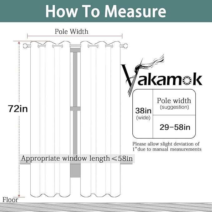 Yakamok 72 Inch Length 100% Blackout Curtains for Bedroom, Light Blocking Drapes Room Darkening Thermal Insulated Solid Grommet Panels for Living Room(38Wx72L, Greyish White, 2 Panels)