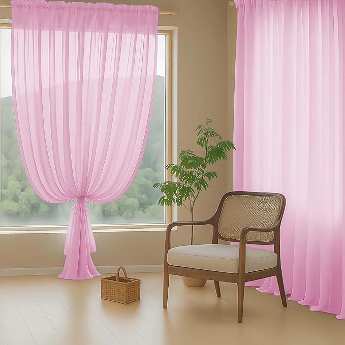 Light Pink Sheer Curtains 63 Inch Length 2 Panels, Voile Sheer Curtain for Living Room, Breathable Light Filtering Window Treatments, Soft Fabric Dual Rod Pocket Drapes, 2x42Wx63L Inches