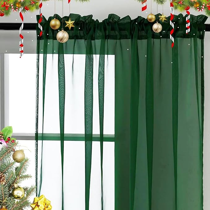 SpaceDresser Sheer Voile Window Treatment Rod Pocket Curtain Panels for Kitchen Bedroom Living Room Drapes Sunlight Filtering Privacy Semi Home Decor Assorted Colors Sizes (Foliage Green, 52 W x 84 L)