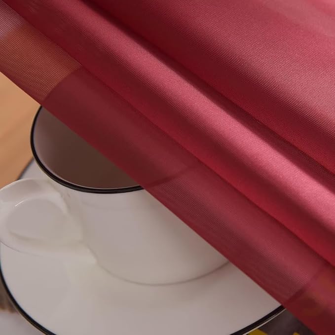 SpaceDresser Burgundy Sheer Curtains 4 Panels Rod Pocket Semi-Sheer Curtain 54 Inches Long Light Filtering Voile Window Drapes for Bedroom Living Room Kitchen, Each 52W x54L
