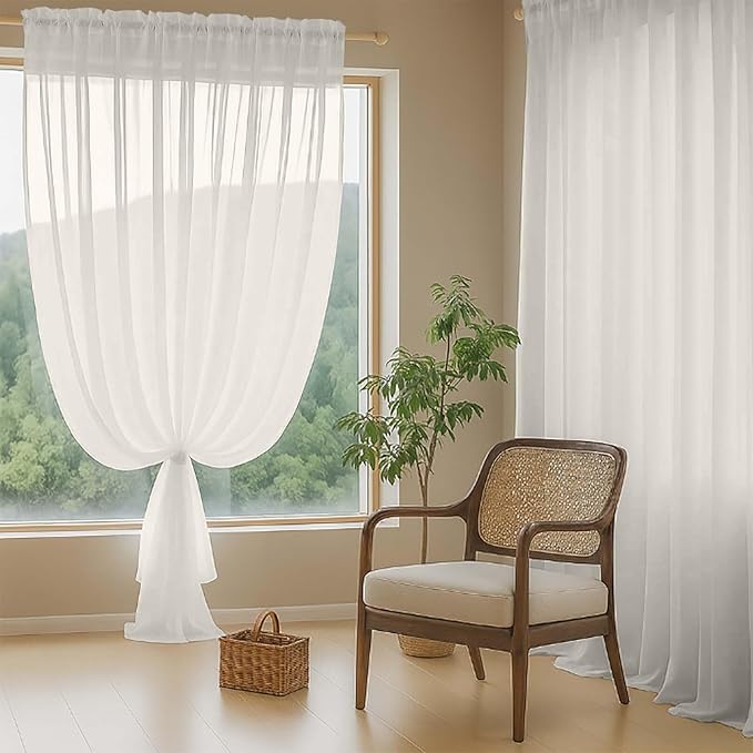 Ivory Sheer Curtains for Window 72 inches Long 2 Panels Set, Soft Airy Modern Light Filtering Sheer Curtains for Living Room Bedroom, Dual Rod Pocket Solid Window Drapes, 2x42Wx72L inches