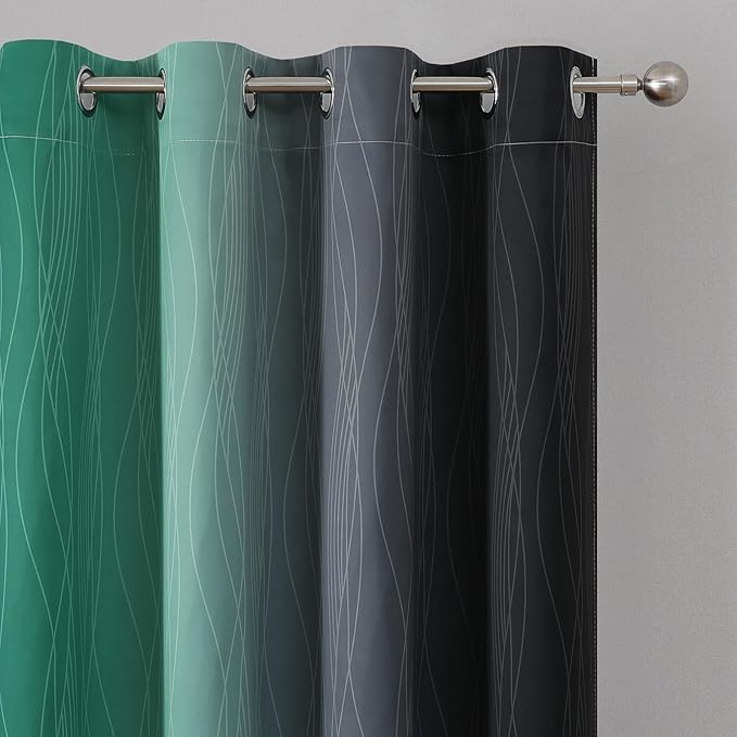 Estelar Textiler Black and Green Ombre Blackout Curtains 45 Inches Long, Full Room Darkening Gradient Drapes for Kitchen, Thermal Insulated Grommet Curtains for Short Window,52Wx45L,2 Panels