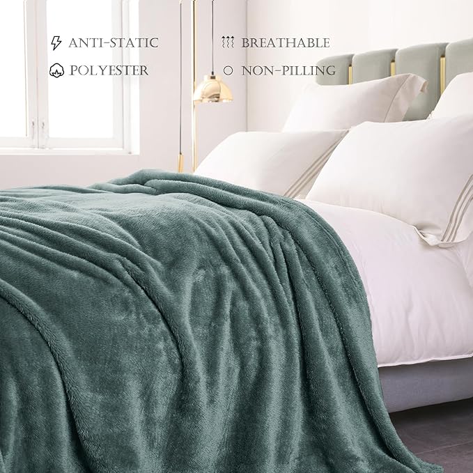 Exclusivo Mezcla Plush Fuzzy Fleece Bed Blanket King Size, Super Soft, Fluffy and Warm Blankets for Couch, Bed, All Season (Celadon, 90x104 inches)