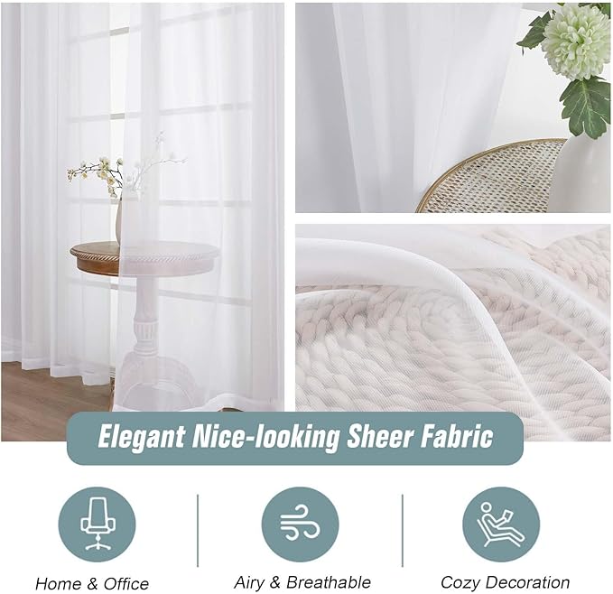 Extra Wide Sheer White Curtains 84 Inches Long 2 Panels, Soft Airy Transparent Light Filtering Elegant Patio Curtains for Sliding Glass Door, Top Dual Rod Pocket Design, 2x59Wx84L Inches