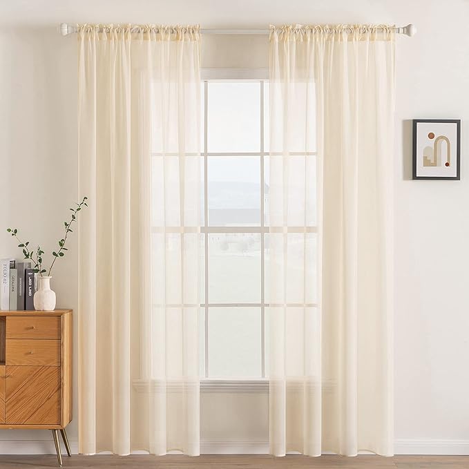 MIULEE 2 Panels Solid Color Sheer Window Curtains Elegant Window Voile Panels/Drapes/Treatment for Bedroom Living Room (54 X 96 Inches Cream Beige)