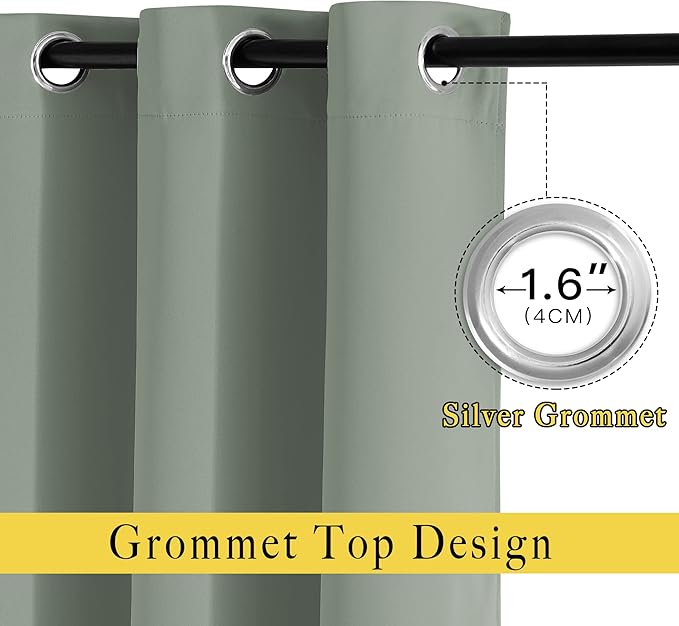 NICETOWN Room Darkening Curtains for Room Divider, Grommet Thermal Curtains Light & Sound Reducing Window Treatments for Sliding Glass Door, W66 x L118, Sage Green, 2 Panels