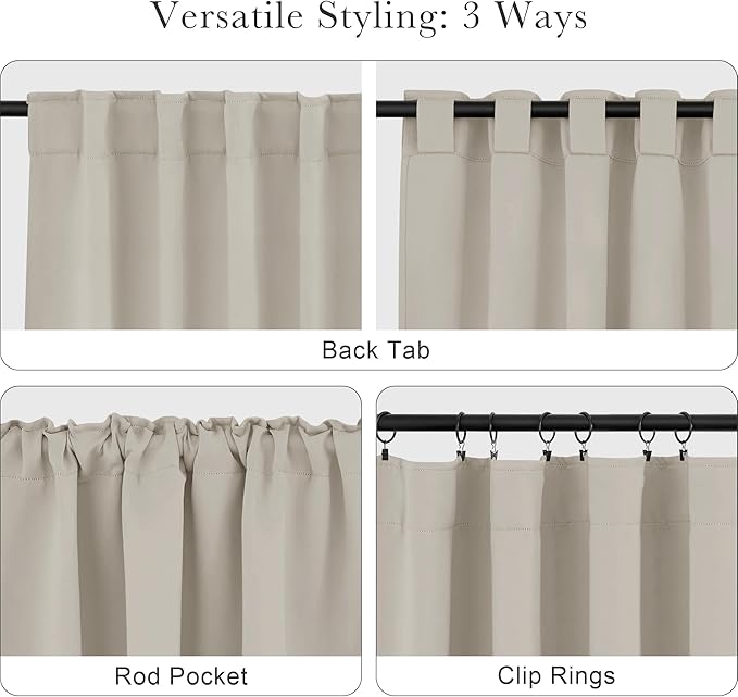 PONY DANCE Blackout Curtains Thermal Insulated Window Treatment Panels Room Darkening Blackout Drapes for Living Room Back Tab/Rod Pocket Bedroom Draperies, 52x45 Inch, Cream, 2 Panels