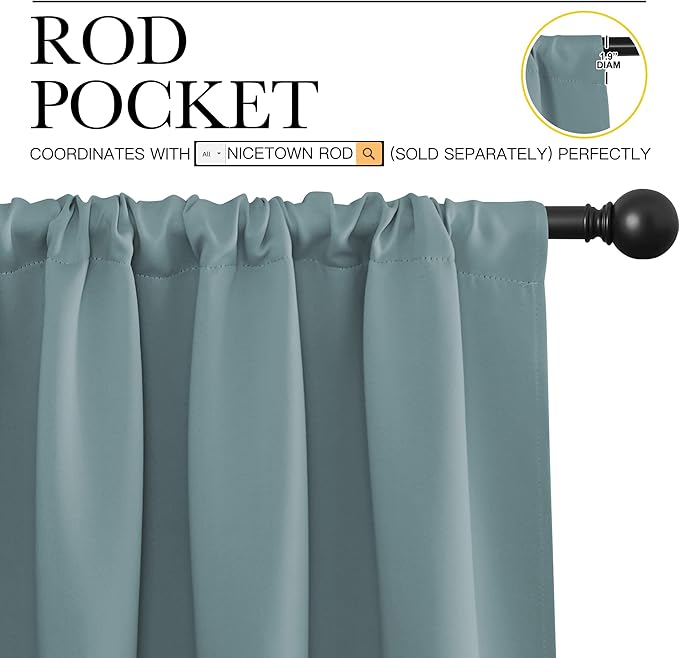 NICETOWN Greyish Blue Blackout Curtains Panels for Window, Thermal Insulated Rod Pocket Blackout Drapes/Draperies for Living Room (2 Panels, W42 x L36 inches)