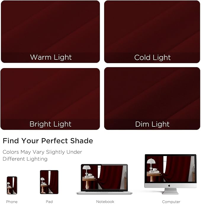CUCRAF Burgundy Red Blackout Curtains 63 inch Length 2 Panels Set, Rod Pocket Room Darkening Drapes for Bedroom Living Room, Insulated Thermal Light Blocking Window Curtain (W52 x L63 Inch)
