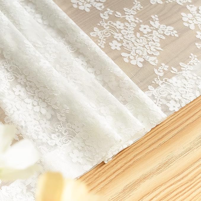 YJ YANJUN Vintage Lace Curtains 72 Inches Long- Antique Flowers Ivory Sheer Curtain Panels for Living Room Bedroom French Door, Light Filtering Drapes, 2 Panels 52W x 72L Cream