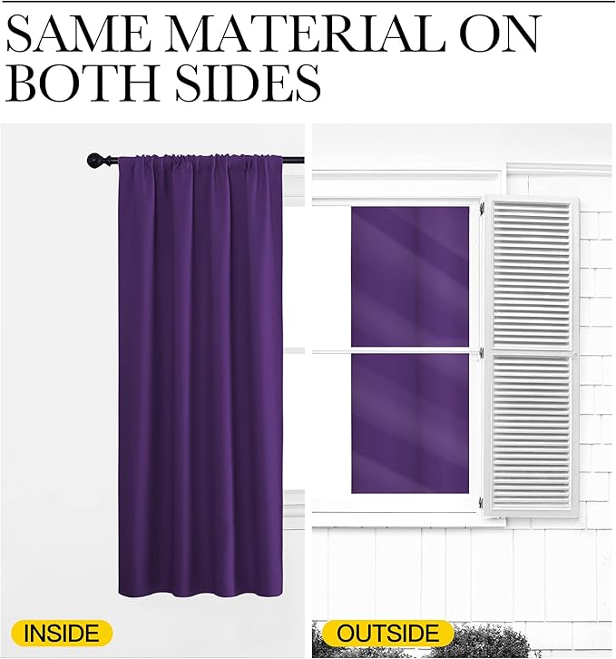 NICETOWN RV Blackout Curtains for Camper Windows, Royal Purple, 34" x 30", Set of 2, Kitchen Curtains, Short Blackout Drapes, Thermal Insulated Rod Pocket Window Treatment Draperies for Nursery
