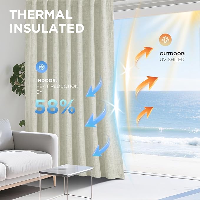 Joydeco Blackout Curtains for Bedroom - 72 Inch Long 100% Light Blocking 2 Panels Light Beige Drapes, Thermal Insulated Room Darkening Curtains, Linen Textured for Living Room, Rod Pocket & Back Tabs