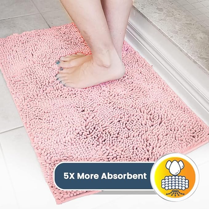 Muddy Mat® | Super Absorbent Door Mat Indoor, Microfiber Quick Dry Chenille Entryway Rug, Non-Slip Front Door Mat, Indoor Mats for Entryway, Machine Washable Pet Rug, Light Pink 24" x 72"