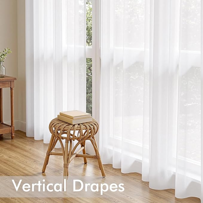 MIULEE White Sheer Curtains 95 Inches Long, 4 Panels Set, Light Filtering Voile Rod Pocket Drapes, Airy Soft Fabric Window Treatments for Living Room and Bedroom, 42 x 95 Inches