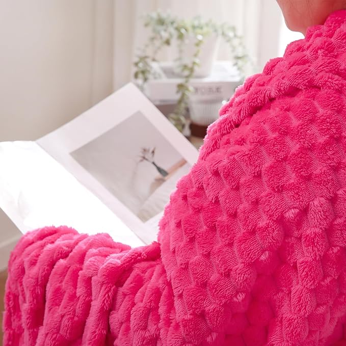 Puncuntex Hot Pink Throw Blanket 60"×80" inches Fuzzy 3D Jacquard Decorative Flannel Fleece Super Soft Plush Cozy Blanket for Couch Sofa Chair Lightweight