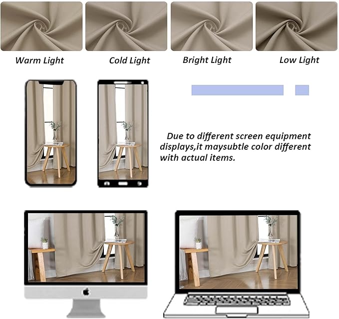 Simplebrand Ava Biscotti Beige Blackout Curtains for Bedroom 72 Inch Length 2 Panels Set, Privacy Thermal Insulated Rod Pocket Door Window Curtains for Patio French Front Door, W40 x L72 Inch