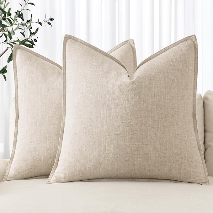 MIULEE Decorative Linen Pillow Covers 20x20 Inch Natural Beige Boho Farmhouse Neutral Couch Throw Pillows for Bed Pack of 2 Accent Modern Pillowcase Sofa Livingroom Home Decor