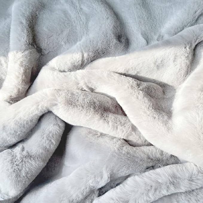 ORINOVA Faux Rabbit Fur Washable Rugs for Bedroom Light Grey Fluffy Rug for Living Room Non Slip Faux Fur Rug for Hallway 2x6 Shaped Rugs