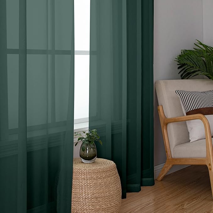Chyhomenyc Sheer Hunter Green Curtains 90 inches Long 2 Panels, Light Filtering Soft Airy Solid Elegant Voile Window Treatment Drapes for Bedroom Living Room Wedding Party Decor, 42 Wx90 L Inches