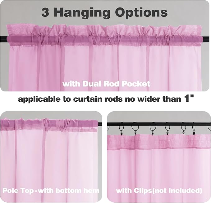 Chyhomenyc Pink Sheer Curtains 120 Inches Long - Light Filtering Voile Extra Long Panel Drapes for Floor to Ceiling Window, Elegant Soft Living Room Curtains, Each 42Wx120L Inch, 10FT, 2 Panels