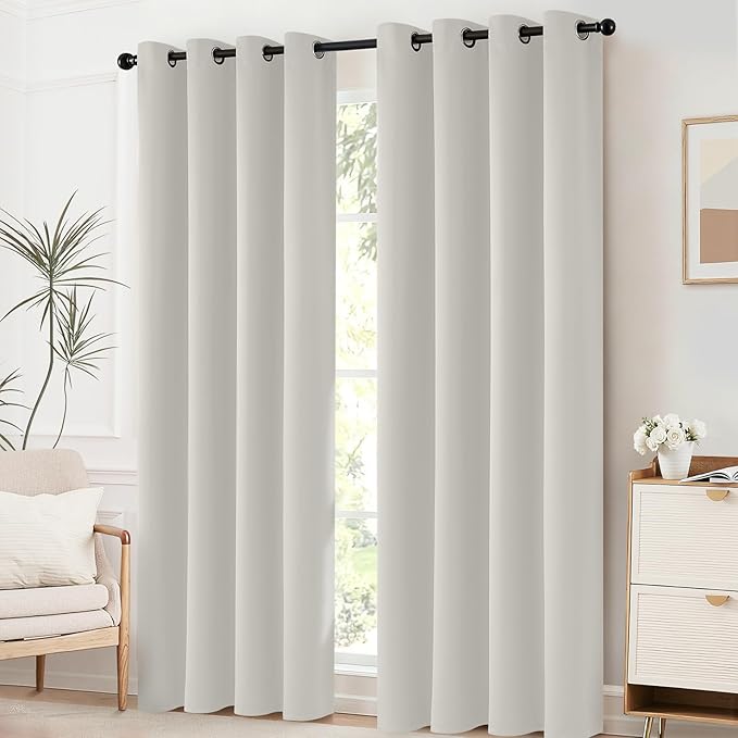 Yakamok Light Beige Curtains for Bedroom,Thermal Insulated Room Darkening Drapes for Living Room(52Wx96L, Light Beige, 2 Panels)