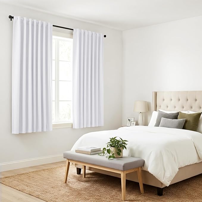 PONY DANCE Short Window Curtains 36 - Kitchen Tiers Valances Light Filter Rod Pocket Back Tab Drapes Blinds Match with Panels, 42 W x 36 in L, Pure White, 2 Pieces