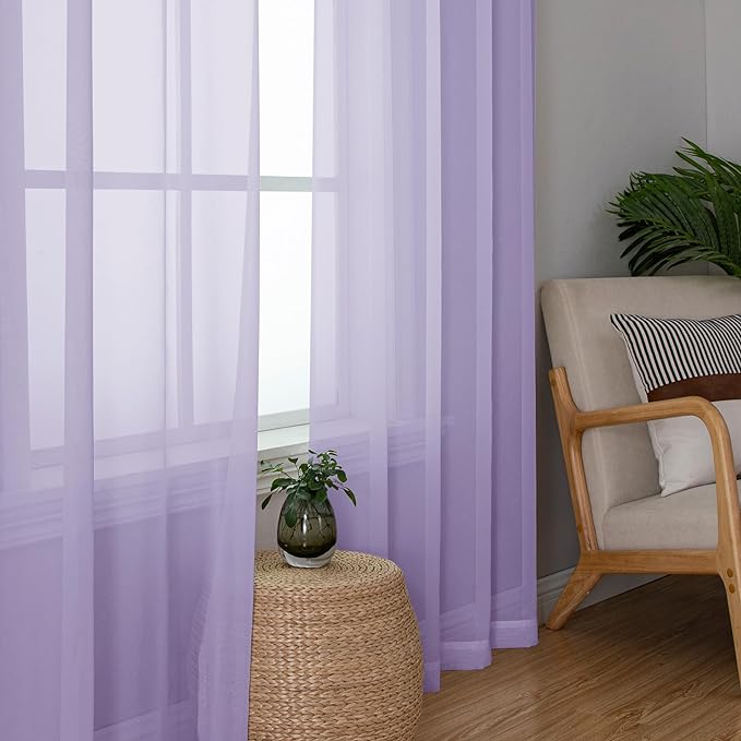 Chyhomenyc Lilac Sheer Curtains 96 inches Long 2 Panels, Light Filtering Soft Airy Solid Elegant Voile Window Treatment Drapes for Bedroom Living Room Wedding Party Decor, 42 Wx96 L, 8FT L