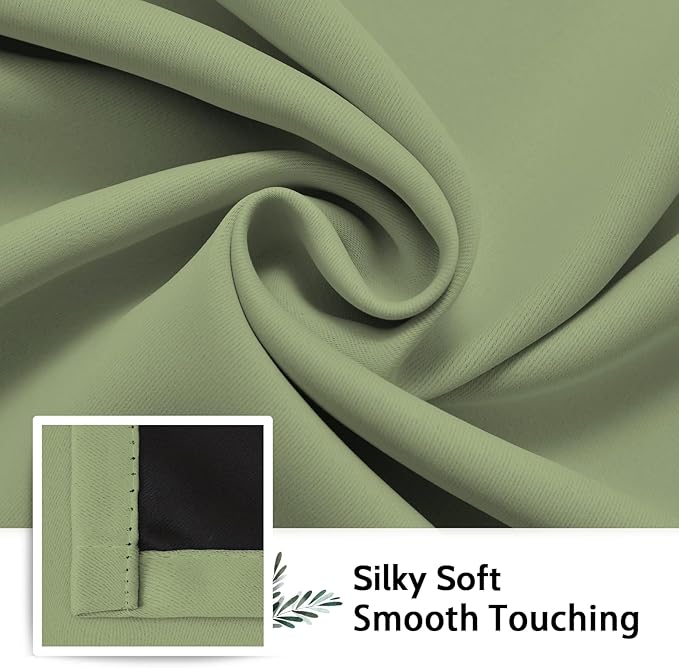 SimpleHome 100% Blackout Curtains for Bedroom,Thermal Insulated Sage Grommet Window Drapes Room Darkening Curtains for Living Room with Black Back,42 x 45 Inch,2 Panels