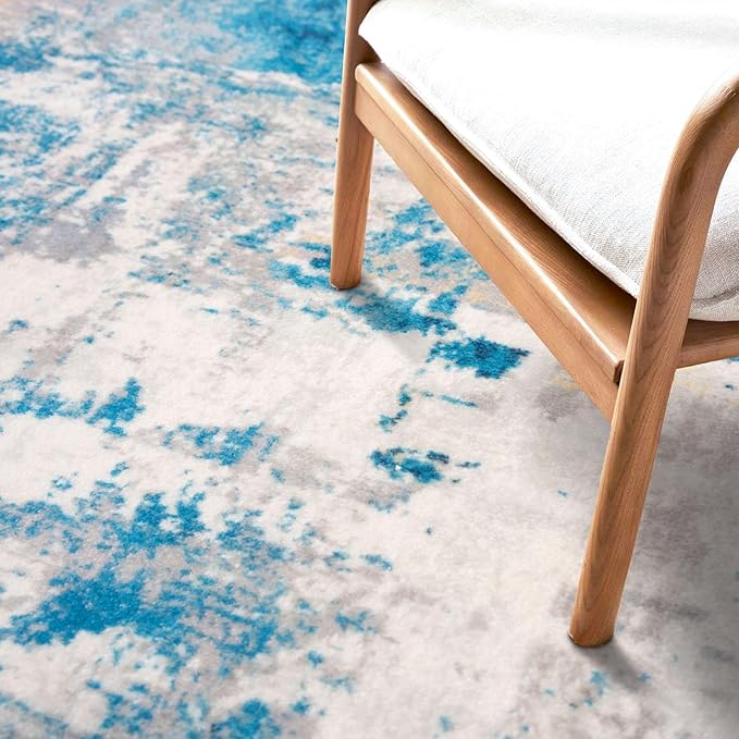 KOZYFLY Modern Abstract Runner Rug 2x6 Turquoise/Beige/Grey/Yellow Runners for Hallways Kitchen Rug Non Slip Washable Carpet Rug Runner Laundry Mat with Soft Low Pile for Entryway Bathroom Bedroom