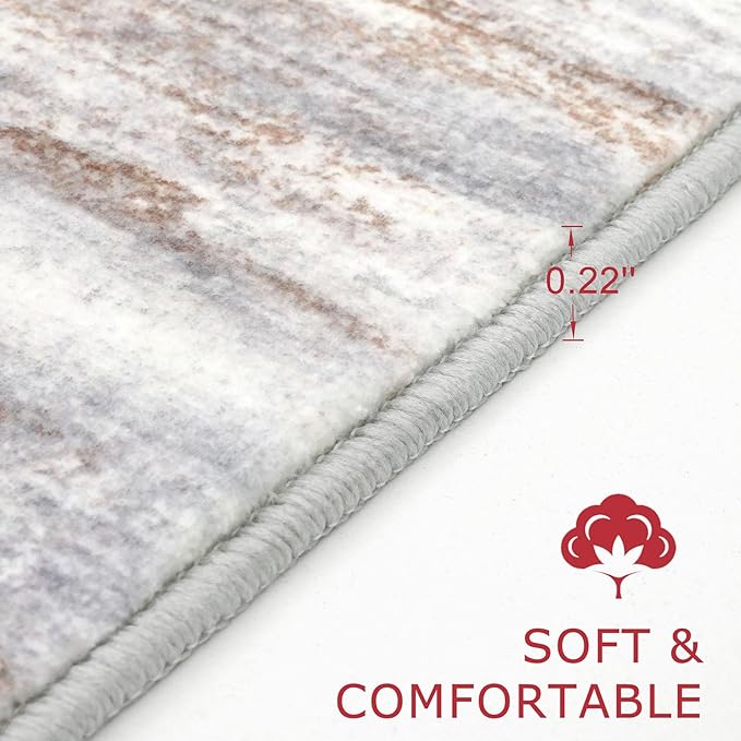 KOZYFLY Modern Abstract Hallway Runner Rug, 2x8 Kitchen Rugs Non-Slip Washable Soft Striped Kitchen Runner Rugs, Print Grey Brown Carpet Runner for Entryway Bathroom Laundry Room Foyer