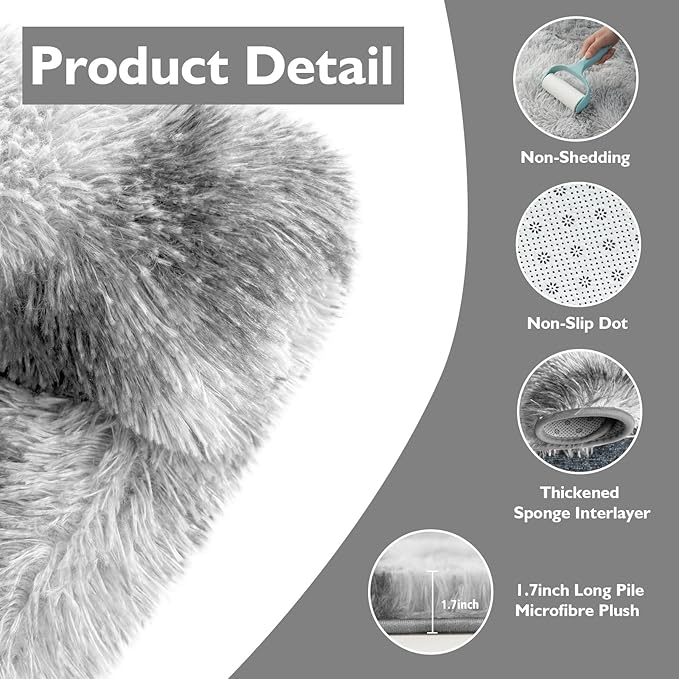 Shag Area Rug for Bedroom 4x6,Fluffy Area Rugs for Living Room,Soft Fuzzy Rug Non-Shedding Indoor Plush Carpet for Kids Bedroom Nursery Dorm Home Decor,Tie-Dyed Grey
