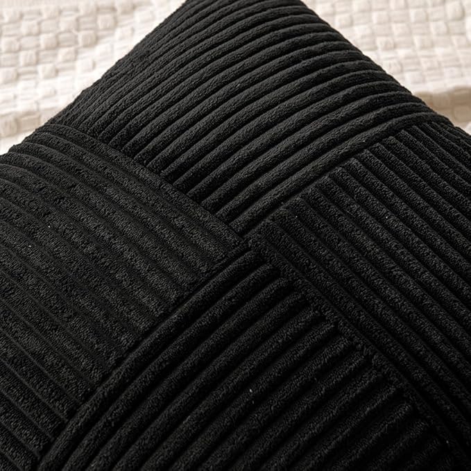 MIULEE Black Decorative Lumbar Throw Pillow Covers 12x20 Inch for Couch Bed Sofa Pack of 2 Boho Farmhouse Throw Pillows Soft Cross Corduroy Patchwork Textured Cushion Cases