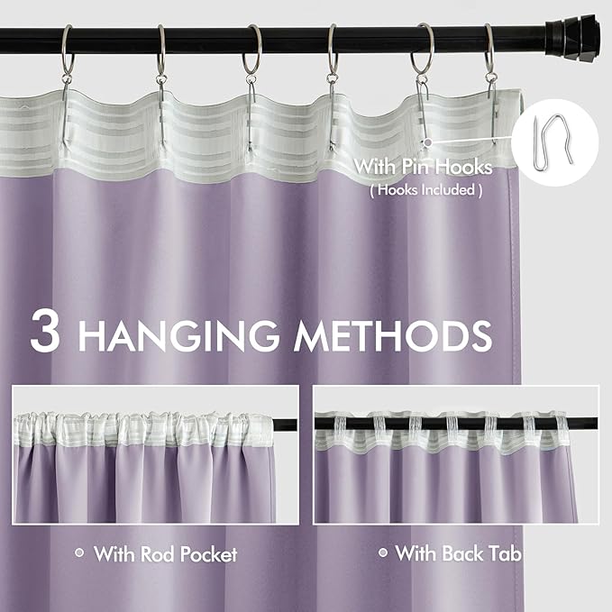 MIULEE Lilac Back Tab Blackout Curtains 84 Inch Length 2 Panels Set for Living Room Bedroom Privacy, Rod Pocket/Pinch Pleat Thermal Insulated Room Darkening Pleated Light Blocking Drapes