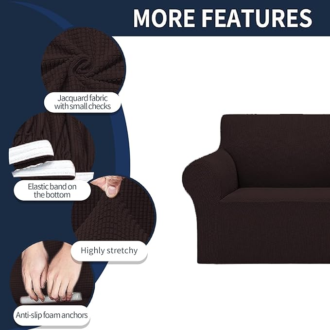 Cupuamon 2026 New Stretch Chair Sofa Slipcovers Couch Cover for 1 Seater Furniture Protector Sofa Covers with Elastic Bottom Jacquard Fabric Small Checks for Pets, Kids - Chocolate