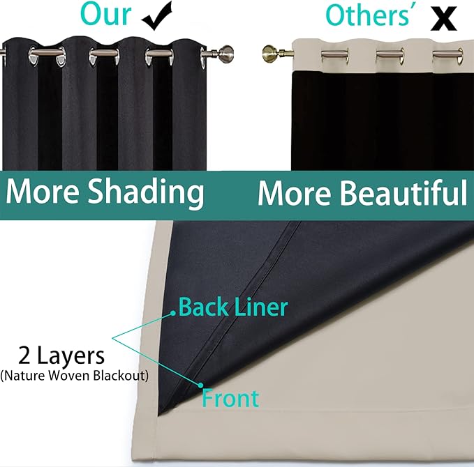 Yakamok 100% Blackout Curtains 96 Inches Long, 2 Thick Layers Heat and Full Light Blocking Soft Thermal Insulated Drapes for Bedroom(52" Wide Each Panel, Natural, 2 Panels)