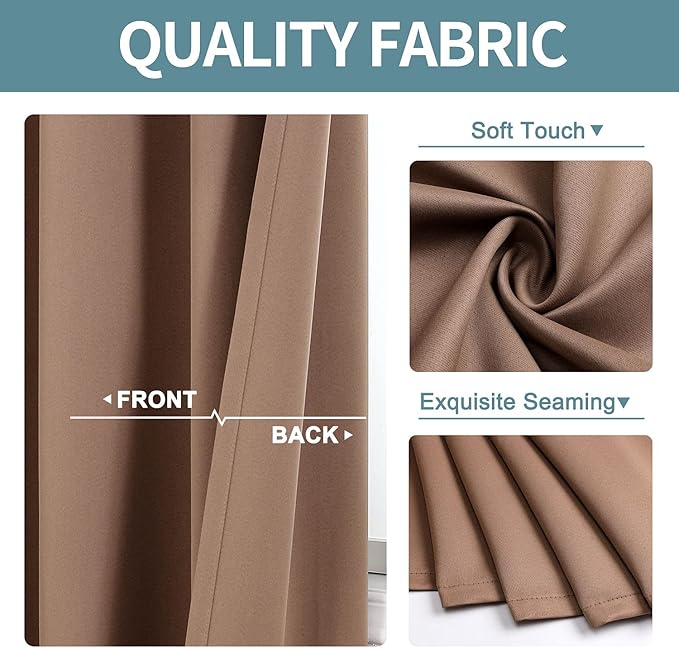 ChrisDowa Small Window Curtains for Kitchen and Bedroom - Grommet Short Thermal Insulated Room Darkening Curtains (2 Panels, Cappuccino, 34 x 36 Inch)