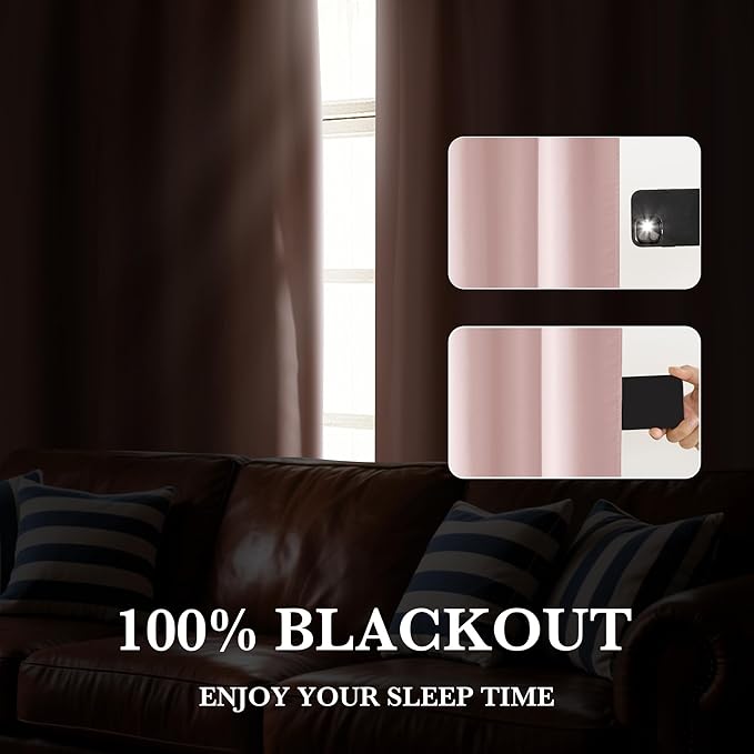 RYB HOME 100% Blackout Short Curtains for Small Window, Thermal Insulated Total Room Darkening Noise Reducing Curtains for Basement Bathroom Basement, 29 inches Wide by 45 inches Long, Baby Pink