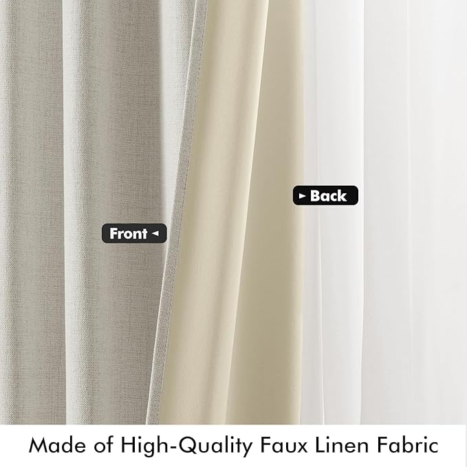 MIULEE 100% Blackout Linen Curtains for Bedroom, Light Cream Solid Luxury Decor Thermal Insulation Room Darkening Drapes for Living Room Nursery Back Tab Rod Pocket 42 x 72 Inches, 2 Panels
