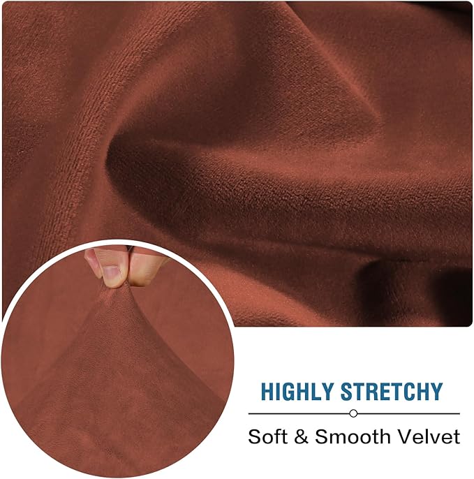 H.VERSAILTEX Velvet Stretch Couch Cushion Cover Plush Cushion Slipcover for Chair Cushion Furniture Protector Seat Cushion Sofa Cover(1 Piece Armchair Cushion Cover, Rust)