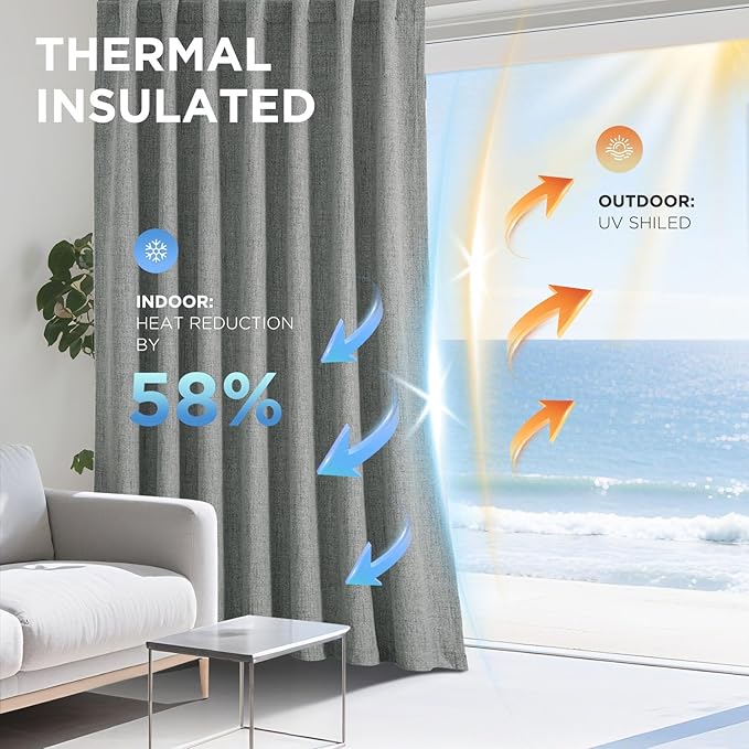 Joydeco Blackout Curtains for Bedroom - 100% Light Blocking 2 Panels Light Grey Drapes 42" W x 84" L, Thermal Insulated Room Darkening Curtains, Linen Textured for Living Room, Rod Pocket & Back Tabs