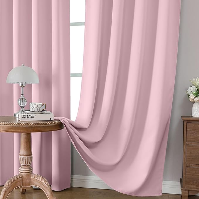 CUCRAF Light Pink Blackout Curtains 45 inch Length 2 Panels Set, Rod Pocket Room Darkening Drapes for Bedroom Living Room, Insulated Thermal Light Blocking Window Curtain (W52 x L45 Inch)