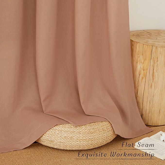 NICETOWN Terracotta Linen Curtains for Girls Room, Grommet Privacy Added Thick Flax Linen Burlap Semi Sheer Light Filtering Window Treatments for Living Room, W55 x L90, 2 Panels