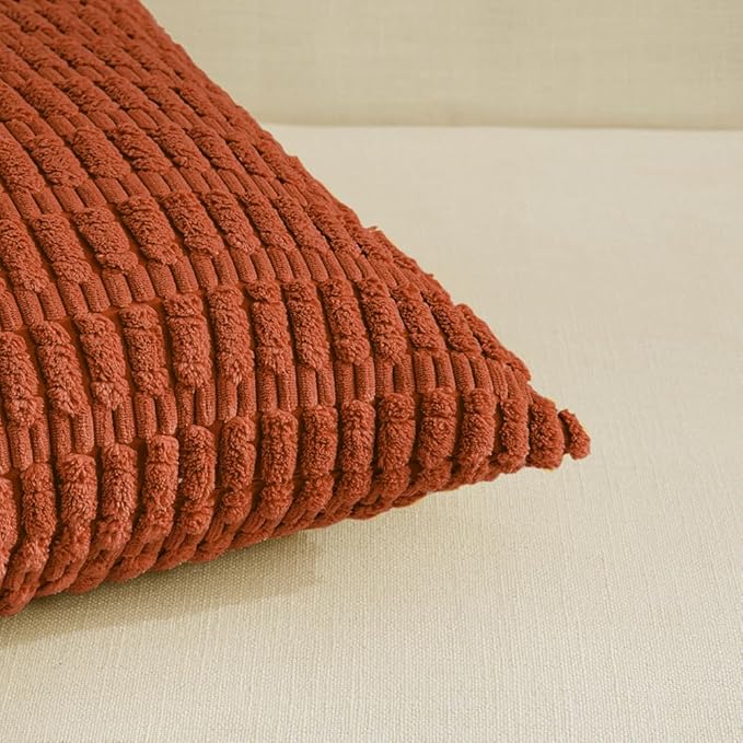 Fancy Homi 4 Packs Boho Burnt Orange Fall Decorative Throw Pillow Covers 18x18 Inch for Couch Bed Sofa, Rustic Modern Farmhouse Home Decor, Soft Plush Corduroy Cute Square Cushion Case 45x45 cm
