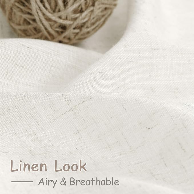 Extra Long Beige White Linen Curtains 126 Inch for Living Room 2 Panels Set Rod Pocket Back Tab Light Filtering Semi Sheer Soft Linen Window Curtain Privacy High Ceiling Drapes for Farmhouse 52x126