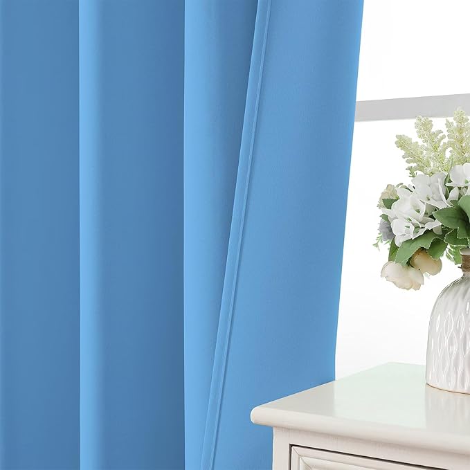 CUCRAF Light Blue Blackout Curtains 45 inch Length 2 Panels Set, Rod Pocket Room Darkening Drapes for Bedroom Living Room, Insulated Thermal Light Blocking Window Curtain (W52 x L45 Inch)