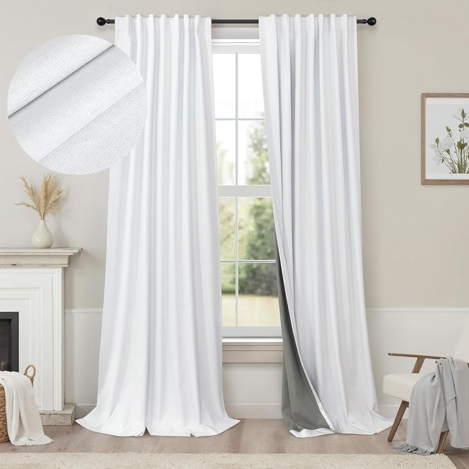 Long Curtain for Living Room 2 Panel Burg Custom 105 Inch Length Light Blocking Decorative White Lace Vintage Cute Blackout Curtain for Bedroom Aesthetic Thermal Dark Out Drape Heavy Duty Fabric Thick